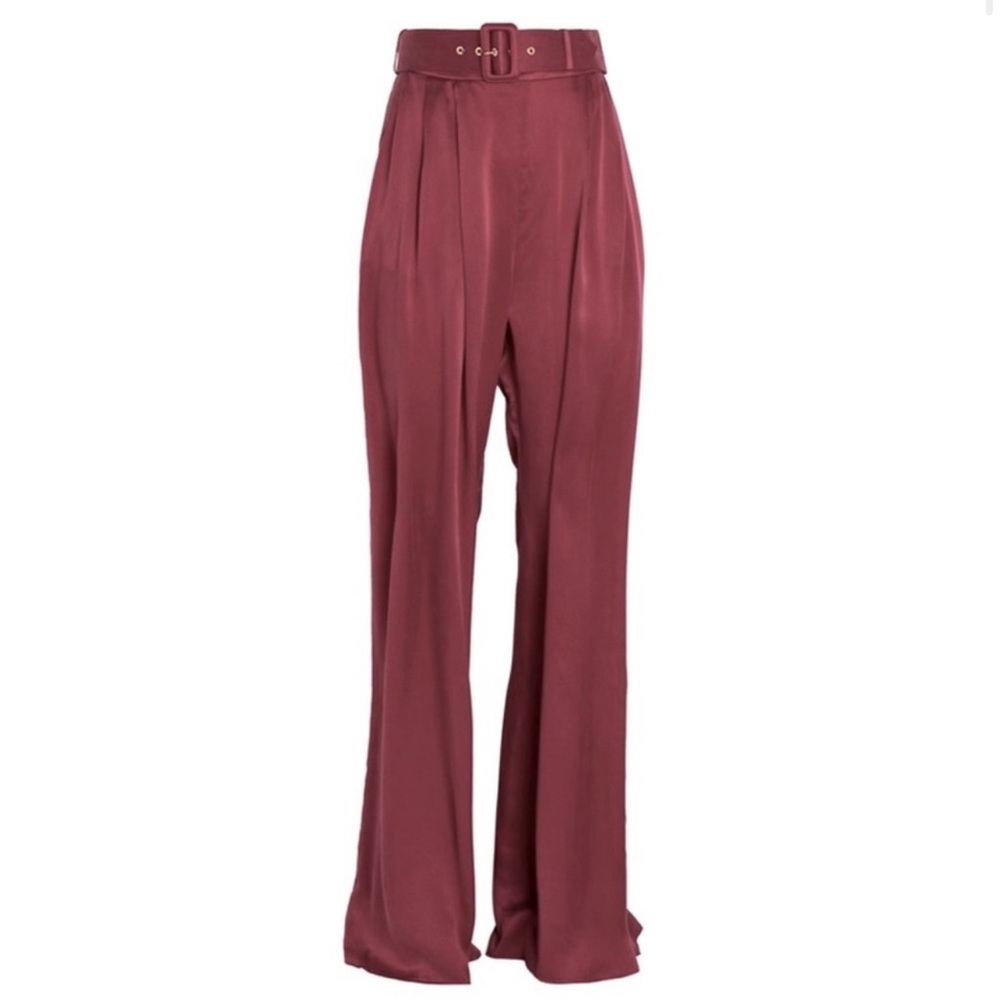 Zimmermann Silk Wide Leg Trousers Wonderland Set - Burgundy Silk